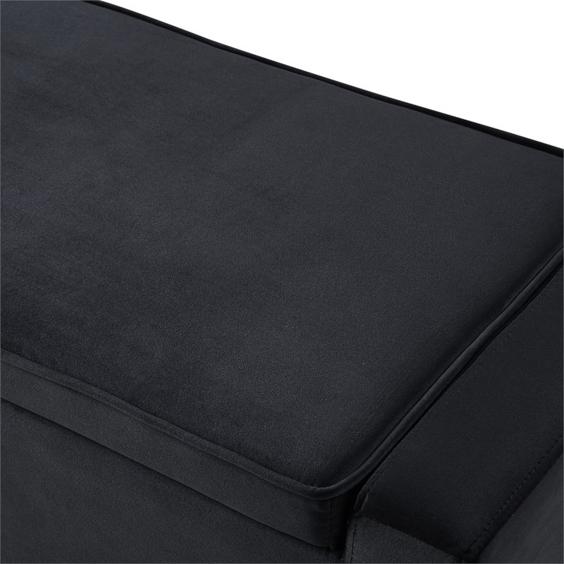 Maklaine Velvet Upholstered Bench with Shoe Storage in Black