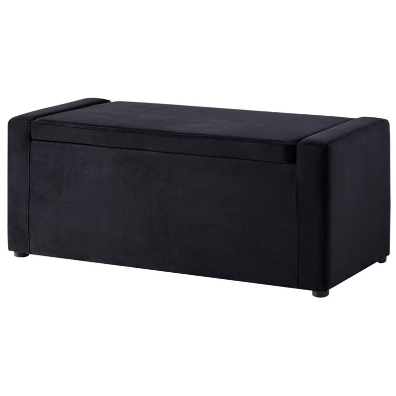 Maklaine Velvet Upholstered Bench with Shoe Storage in Black