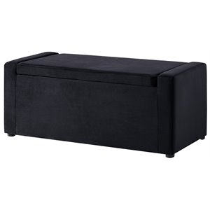 Maklaine Velvet Upholstered Bench with Shoe Storage in Black