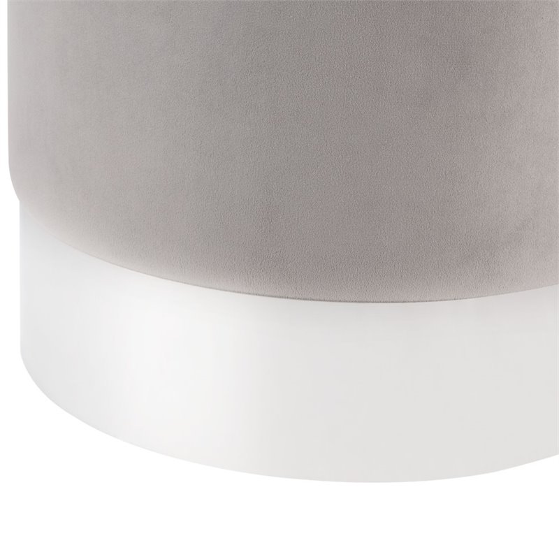 Maklaine Velvet Round Ottoman with Metal Base in Gray/Chrome