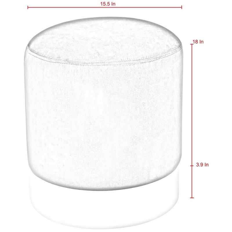 Maklaine Velvet Round Ottoman with Metal Base in Gray/Chrome