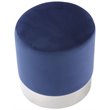 Maklaine Velvet Round Ottoman with Metal Base in Blue/Chrome