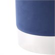 Maklaine Velvet Round Ottoman with Metal Base in Blue/Chrome
