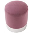 Maklaine Velvet Round Ottoman with Metal Base in Plum/Chrome