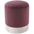 Maklaine Velvet Round Ottoman with Metal Base in Plum/Chrome