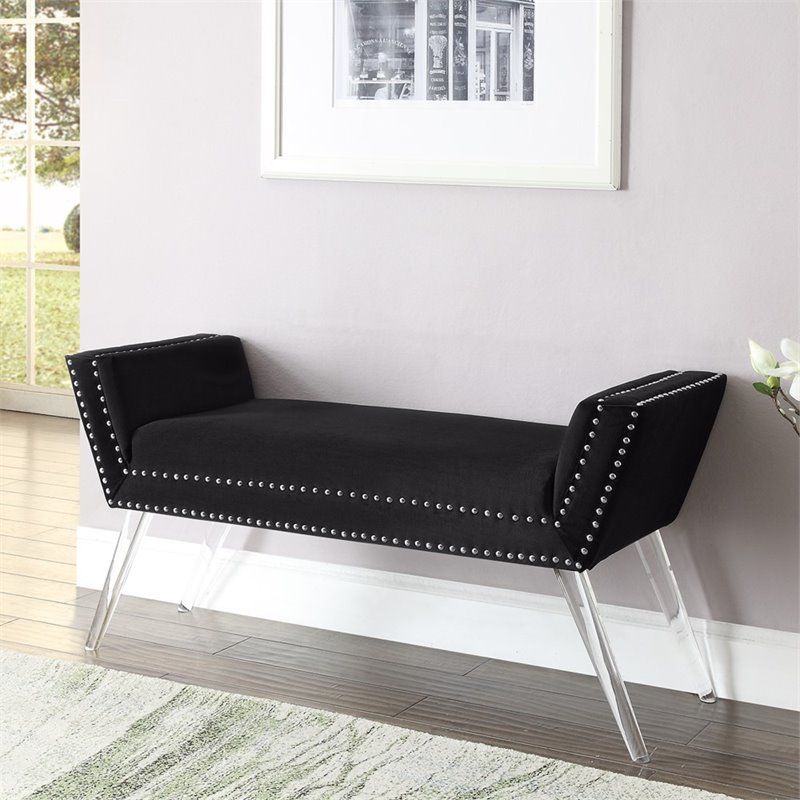 Maklaine Velvet Upholstered Bench with Acrylic Legs in Black