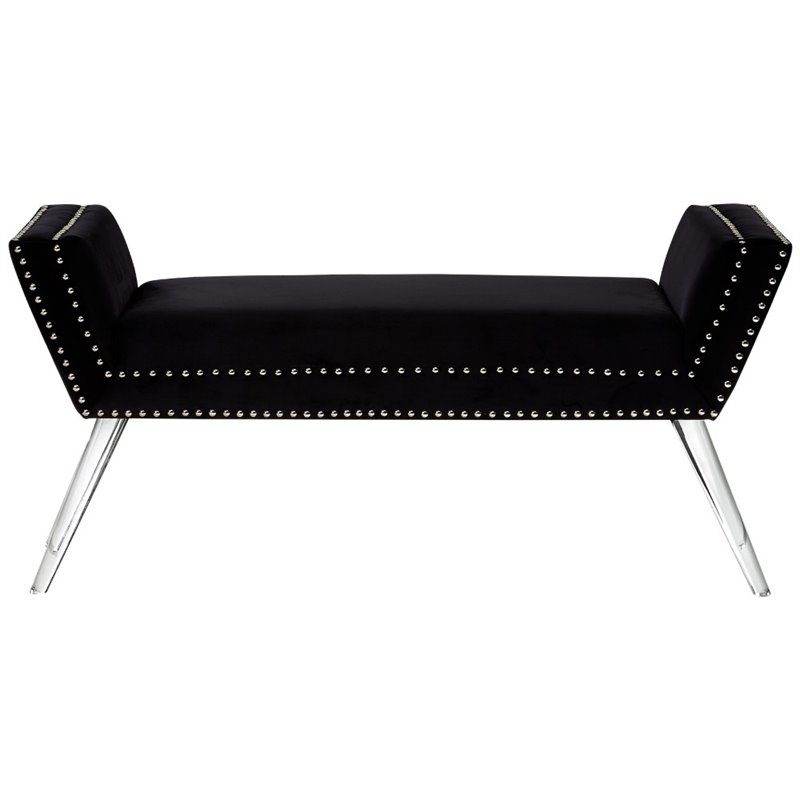 Maklaine Velvet Upholstered Bench with Acrylic Legs in Black