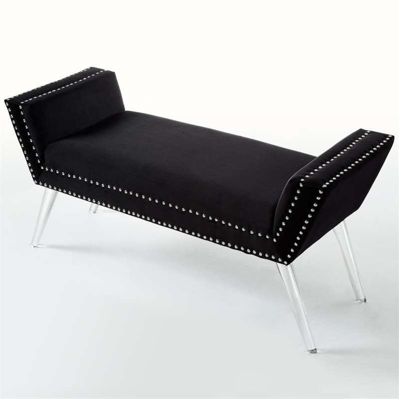 Maklaine Velvet Upholstered Bench with Acrylic Legs in Black