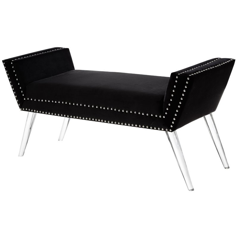 Maklaine Velvet Upholstered Bench with Acrylic Legs in Black