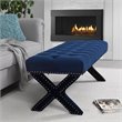 Maklaine Tufted Velvet Bench with Nailhead Trim in Navy Blue