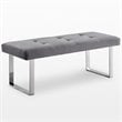 Maklaine Tufted Velvet Bench with Stainless Steel Legs in Gray/Chrome