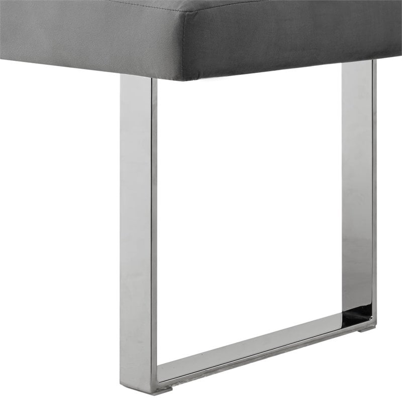 Maklaine Tufted Velvet Bench with Stainless Steel Legs in Gray/Chrome