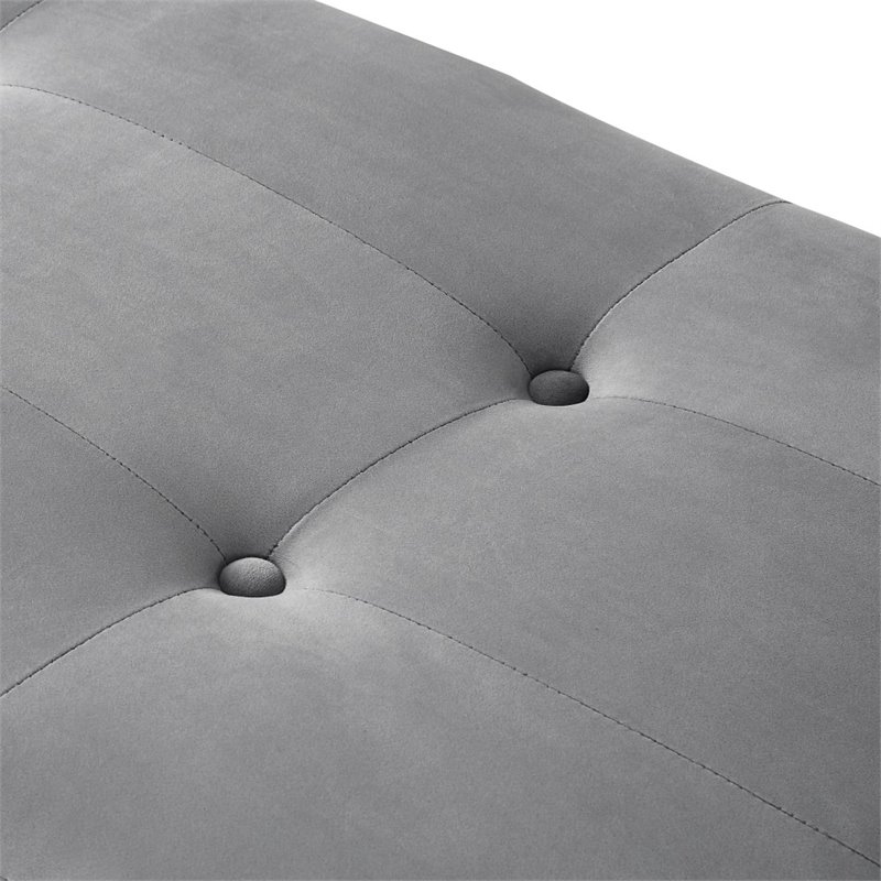 Maklaine Tufted Velvet Bench with Stainless Steel Legs in Gray/Chrome