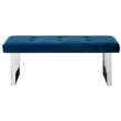 Maklaine Tufted Velvet Bench with Stainless Steel Legs in Blue/Chrome