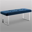 Maklaine Tufted Velvet Bench with Stainless Steel Legs in Blue/Chrome