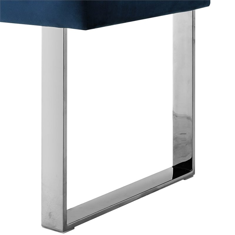 Maklaine Tufted Velvet Bench with Stainless Steel Legs in Blue/Chrome