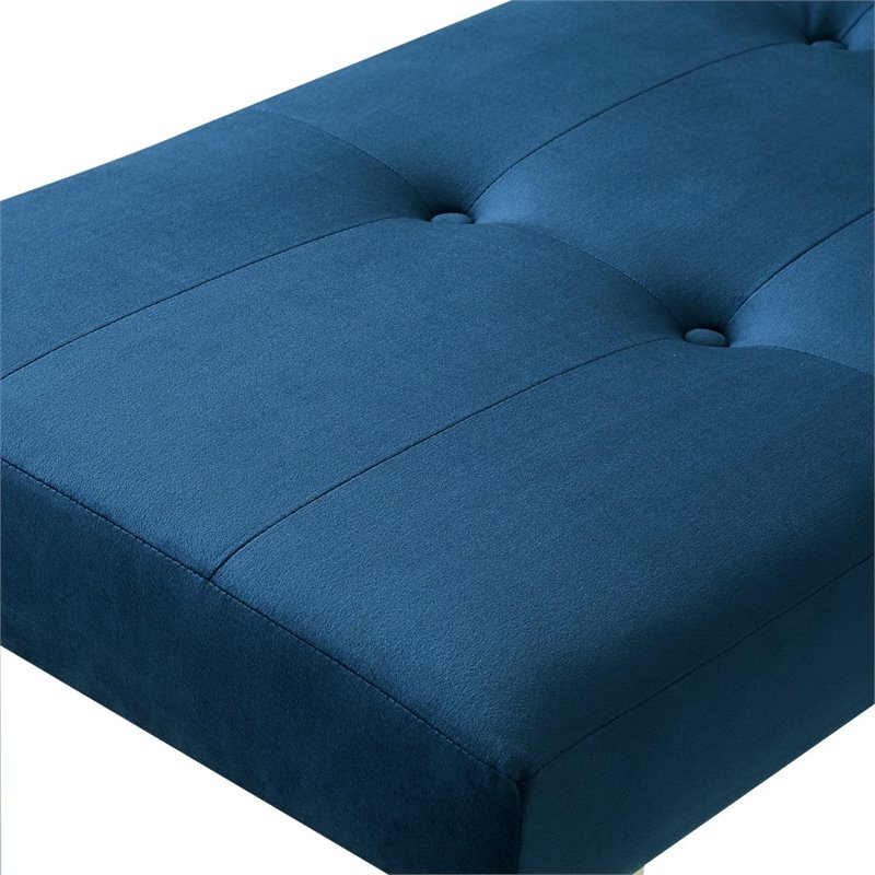 Maklaine Tufted Velvet Bench with Stainless Steel Legs in Blue/Chrome