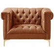 Maklaine Button Tufted Leather Chesterfield Accent Chair - Brown/Gold