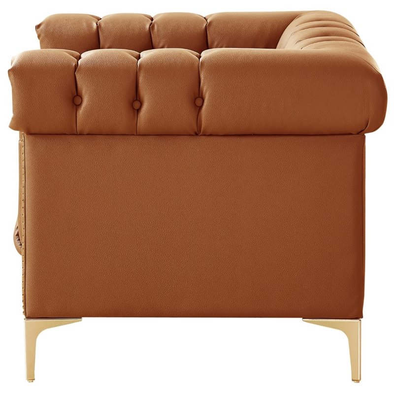 Maklaine Button Tufted Leather Chesterfield Accent Chair - Brown/Gold
