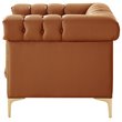 Maklaine Button Tufted Leather Chesterfield Accent Chair - Brown/Gold