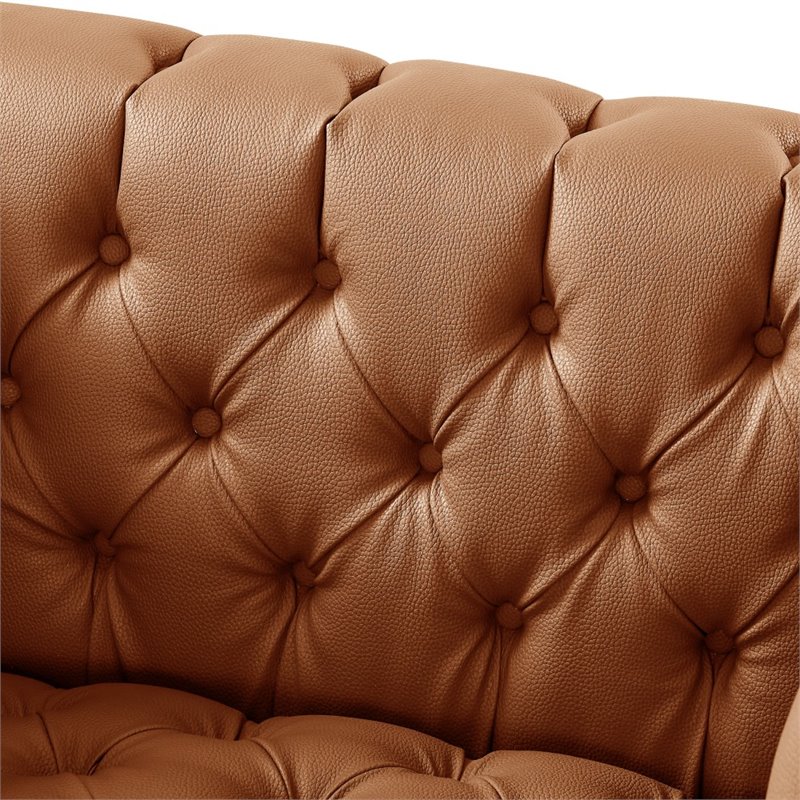 Maklaine Button Tufted Leather Chesterfield Accent Chair - Brown/Gold