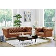 Maklaine Button Tufted Leather Chesterfield Accent Chair - Brown/Gold