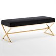 Maklaine Velvet Upholstered Bench with Stainless Steel Legs Black/Gold