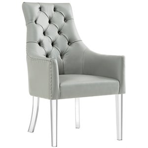 Maklaine Faux Leather Dining Chair with Acrylic Legs - Gray (Set of 2)