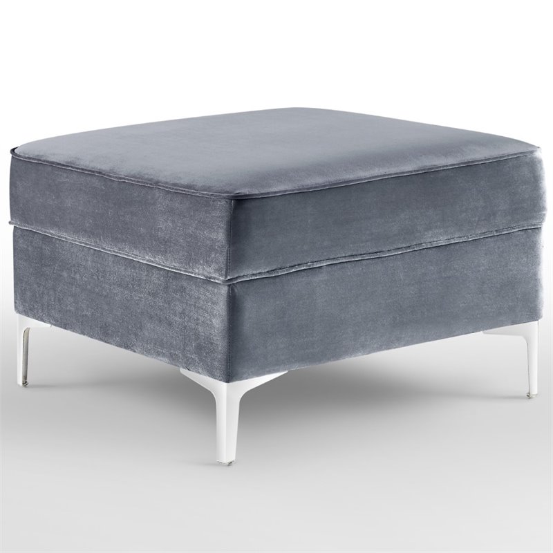 Maklaine Tufted Velvet Square Storage Ottoman with Chrome Legs in Gray