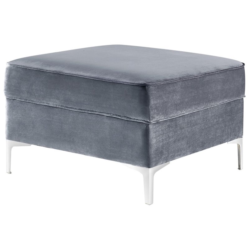 Maklaine Tufted Velvet Square Storage Ottoman with Chrome Legs in Gray
