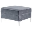 Maklaine Tufted Velvet Square Storage Ottoman with Chrome Legs in Gray