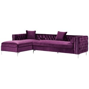 Maklaine 115&quot Velvet Secitional Sofa with Left Facing Chaise in Purple