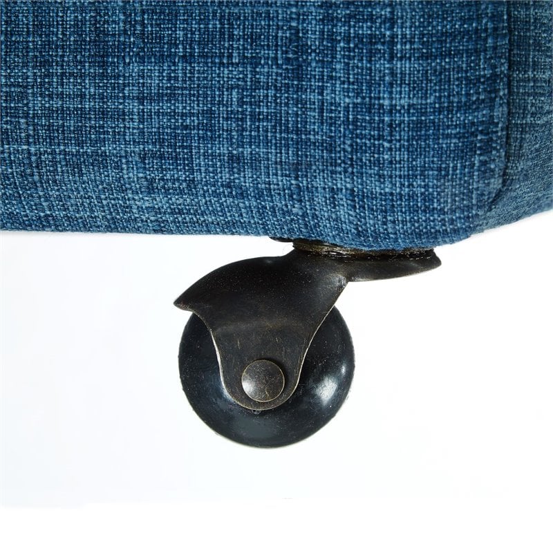 Maklaine Tufted Linen Fabric Cube Storage Ottoman with Casters in Blue