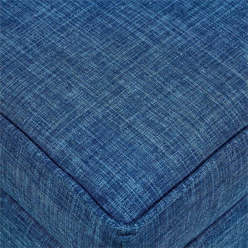 Maklaine Tufted Linen Fabric Cube Storage Ottoman with Casters in Blue