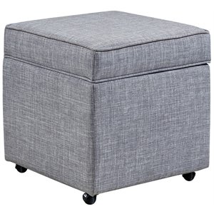 Maklaine Tufted Linen Fabric Cube Storage Ottoman with Casters in Gray