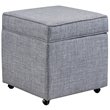 Maklaine Tufted Linen Fabric Cube Storage Ottoman with Casters in Gray