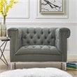 Maklaine Button Tufted Leather Chesterfield Accent Chair - Gray/Chrome