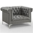 Maklaine Button Tufted Leather Chesterfield Accent Chair - Gray/Chrome