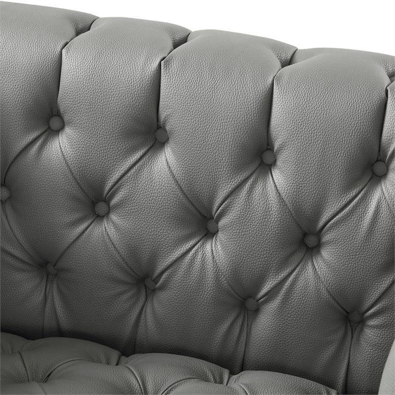 Maklaine Button Tufted Leather Chesterfield Accent Chair - Gray/Chrome