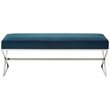 Maklaine Velvet Upholstered Bench with Stainless Steel Legs Blue/Chrome