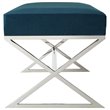 Maklaine Velvet Upholstered Bench with Stainless Steel Legs Blue/Chrome