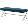 Maklaine Velvet Upholstered Bench with Stainless Steel Legs Blue/Chrome