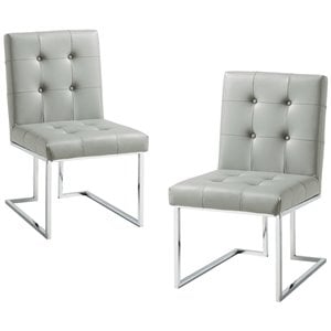Maklaine Faux Leather Dining Side Chair in Light Gray/Chrome (Set of 2)