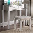 Maklaine 2-Drawer Mirrored Bedroom Vanity with Stool in White