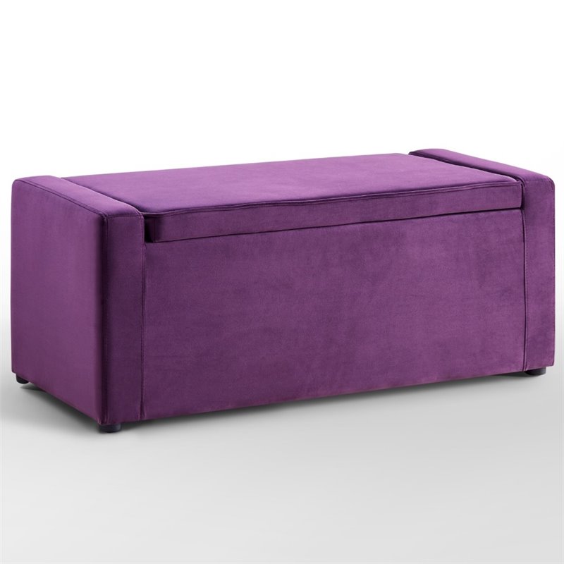 Maklaine Velvet Upholstered Bench with Shoe Storage in Purple