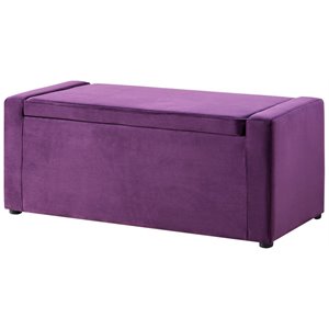 maklaine velvet upholstered bench with shoe storage in purple