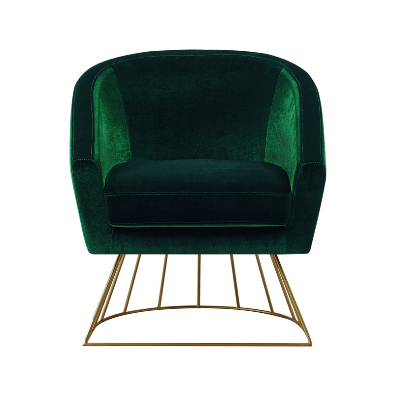 Maklaine Tufted Velvet Barrel Back Accent Chair in Green/Gold