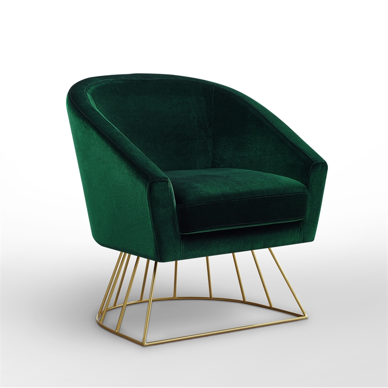 Maklaine Tufted Velvet Barrel Back Accent Chair in Green/Gold