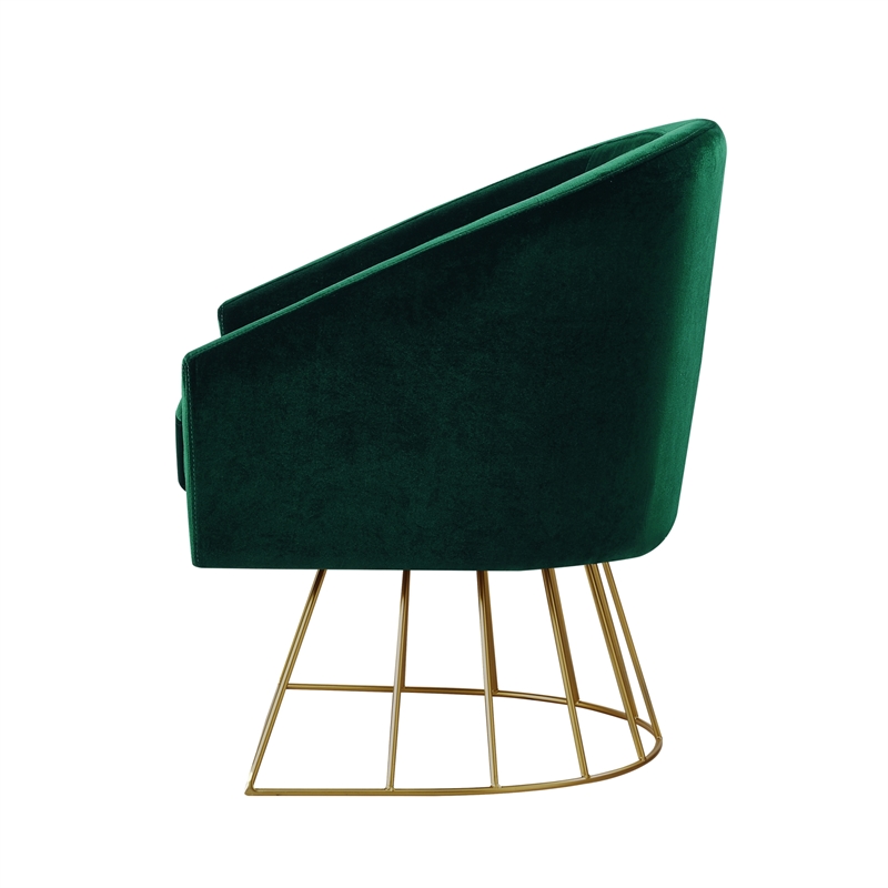 Maklaine Tufted Velvet Barrel Back Accent Chair in Green/Gold