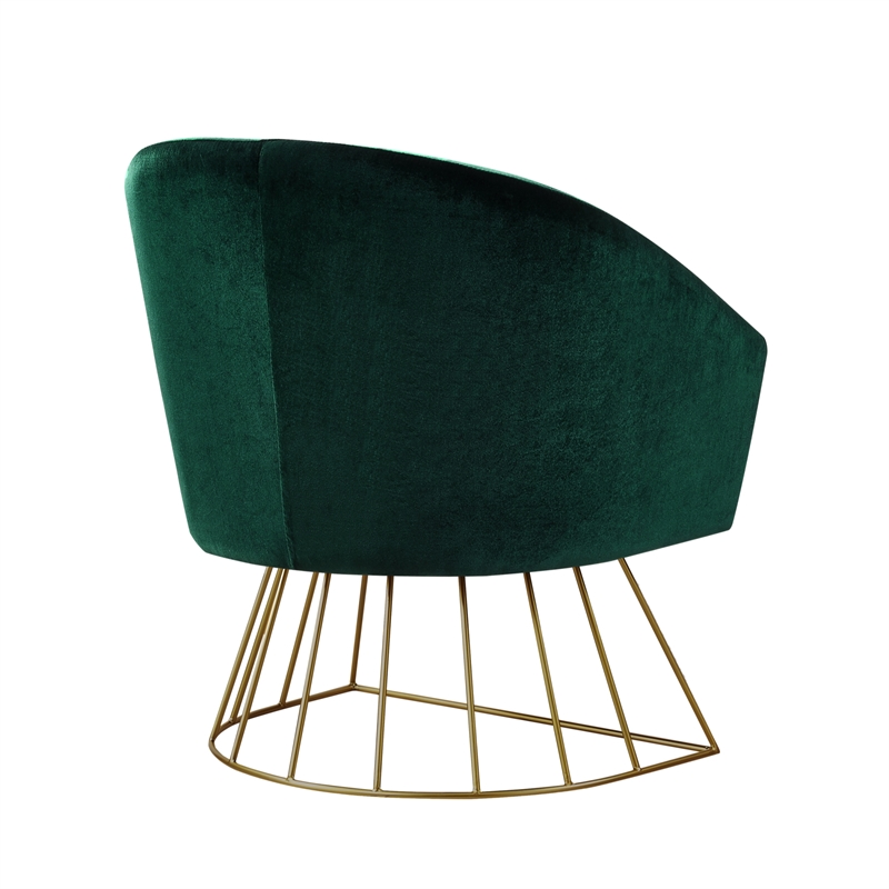 Maklaine Tufted Velvet Barrel Back Accent Chair in Green/Gold